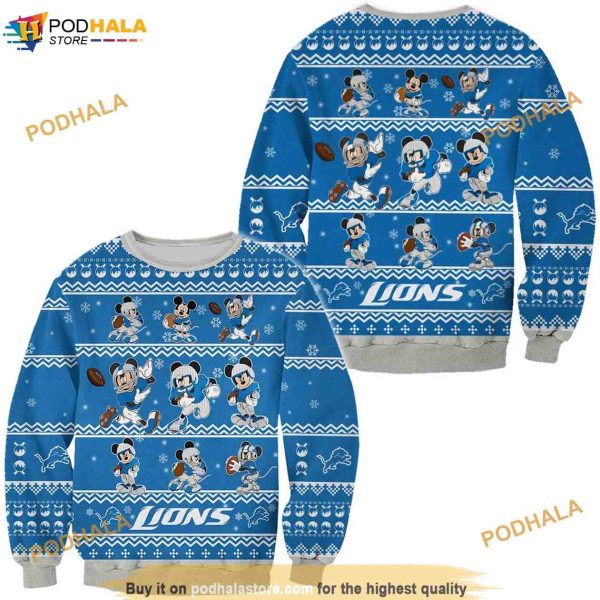 Detroit Lions Mickey Mouse Ugly Christmas Sweater, Mickey 3D Sweater