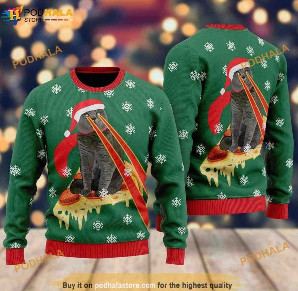 Drax Pizza Cat With Laser Eyes Matching Christmas Sweater