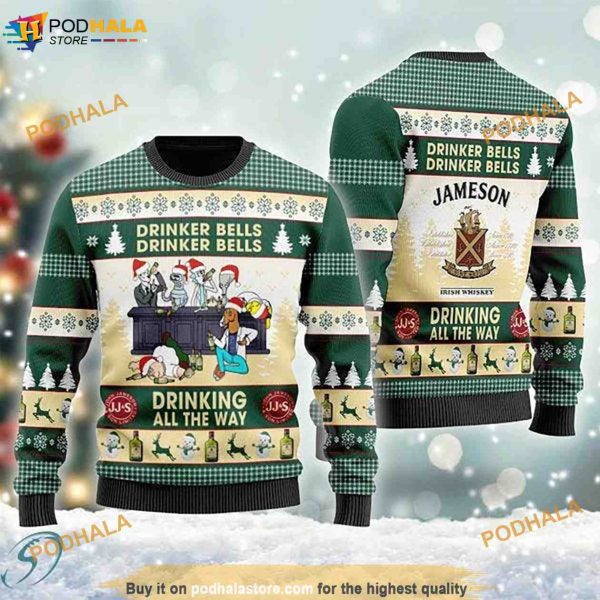 Drinker Bells Jameson Irish Whiskey Xmas 3D Matching Christmas Sweater