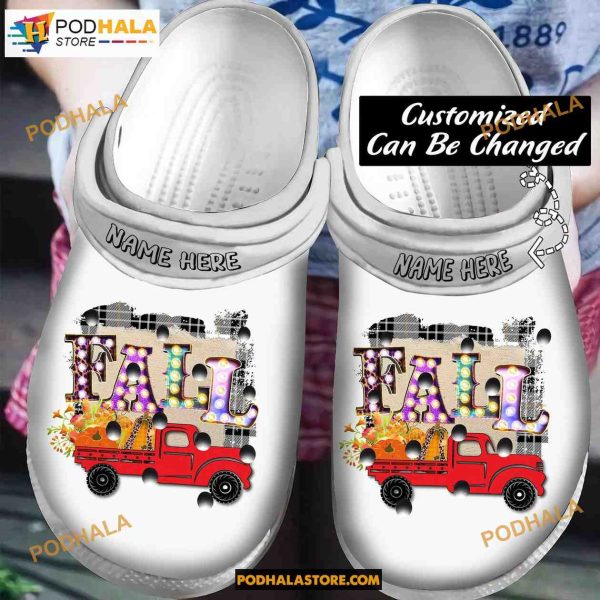 Fall Pumpkin Truck Personalized Fall Crocs Clog Shoes, Adults Kids Halloween Crocs