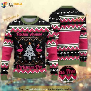 Flockin Around The Christmas Tree Flamingo Family Christmas Sweater