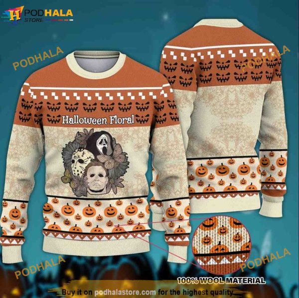 Floral Horror Characters Halloween 3D Family Christmas Sweater