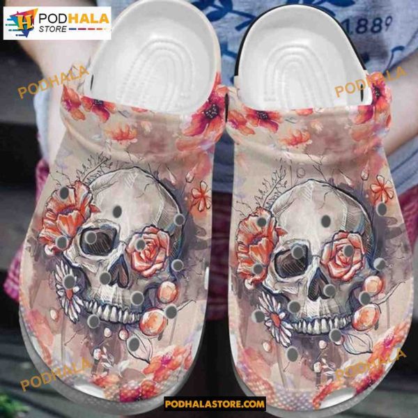 Flower Skull Roses Flower Clog Shoes Adults Kids Halloween Crocs