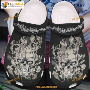 Flowering Skullcap Shoes Artist Flower Skull Clog Shoes, Adults Kids Halloween Crocs