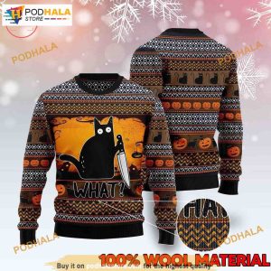Funny Black Cat What Scare Halloween Ugly Holiday Sweaters