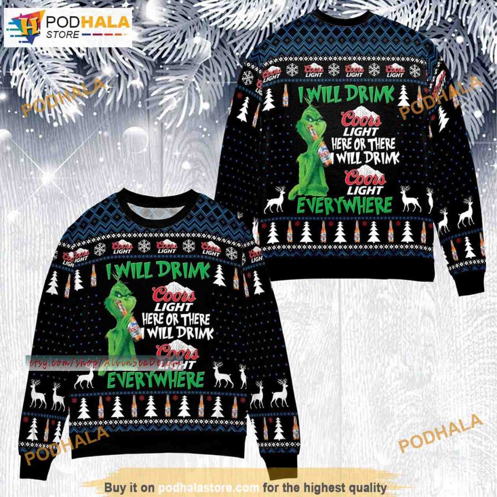 Funny Grinch And Beer 3D Xmas Sweater, Christmas Gifts