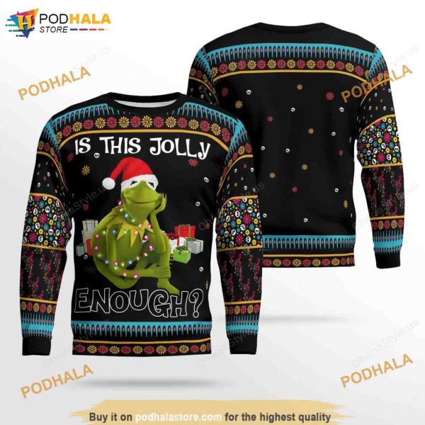 Funny Kermit Frog Is this jolly enough 3D Xmas Sweater, Christmas Gifts