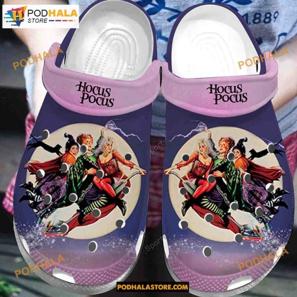 Funny Purple Hocus Pocus On Broom Halloween Crocs Clogs Shoes