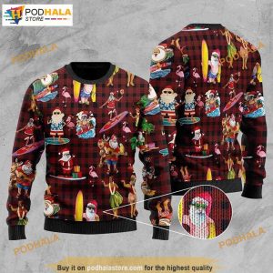 Funny Santa Claus Surfing Aloha Hawaii Xmas Sweater, Christmas Gifts