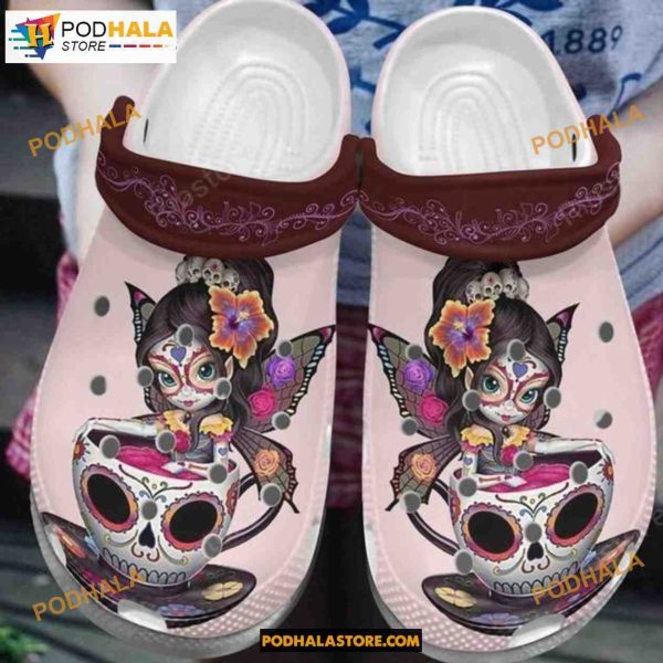 Girl In Skull Cup Butterfly Girl Shoes Halloween Style Clog Shoes Halloween Crocs