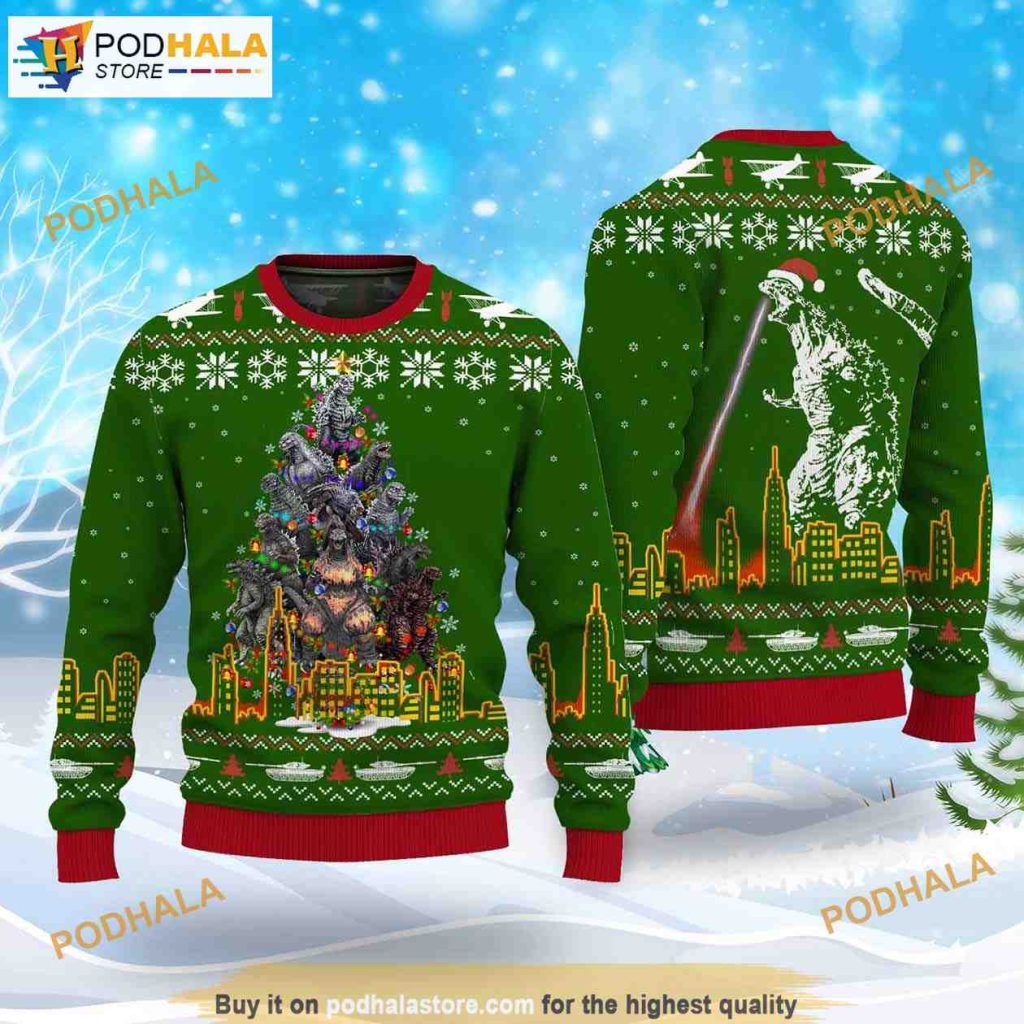 Godzilla Fa La La La Godzilla Lovers 3D Family Ugly Christmas Sweaters