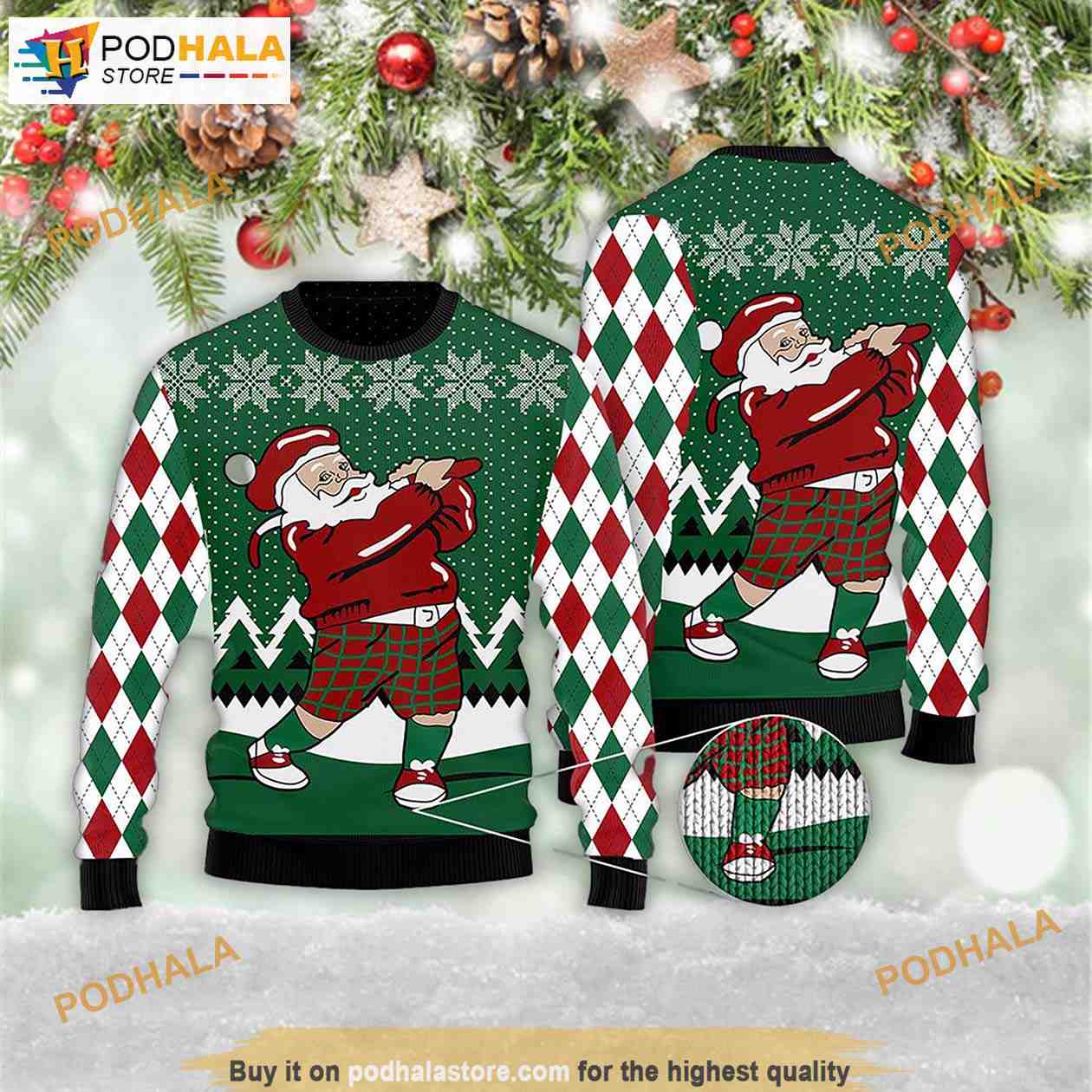 Golfer Santa 3D Family Ugly Christmas Sweaters Podhalastore