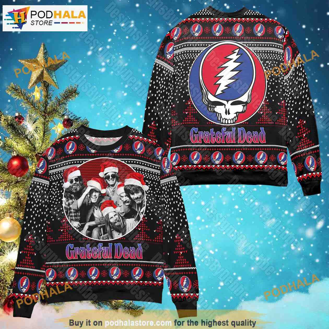 Kansas City Chiefs Grateful Dead Skull And Bears Ugly Wool Sweater Christmas