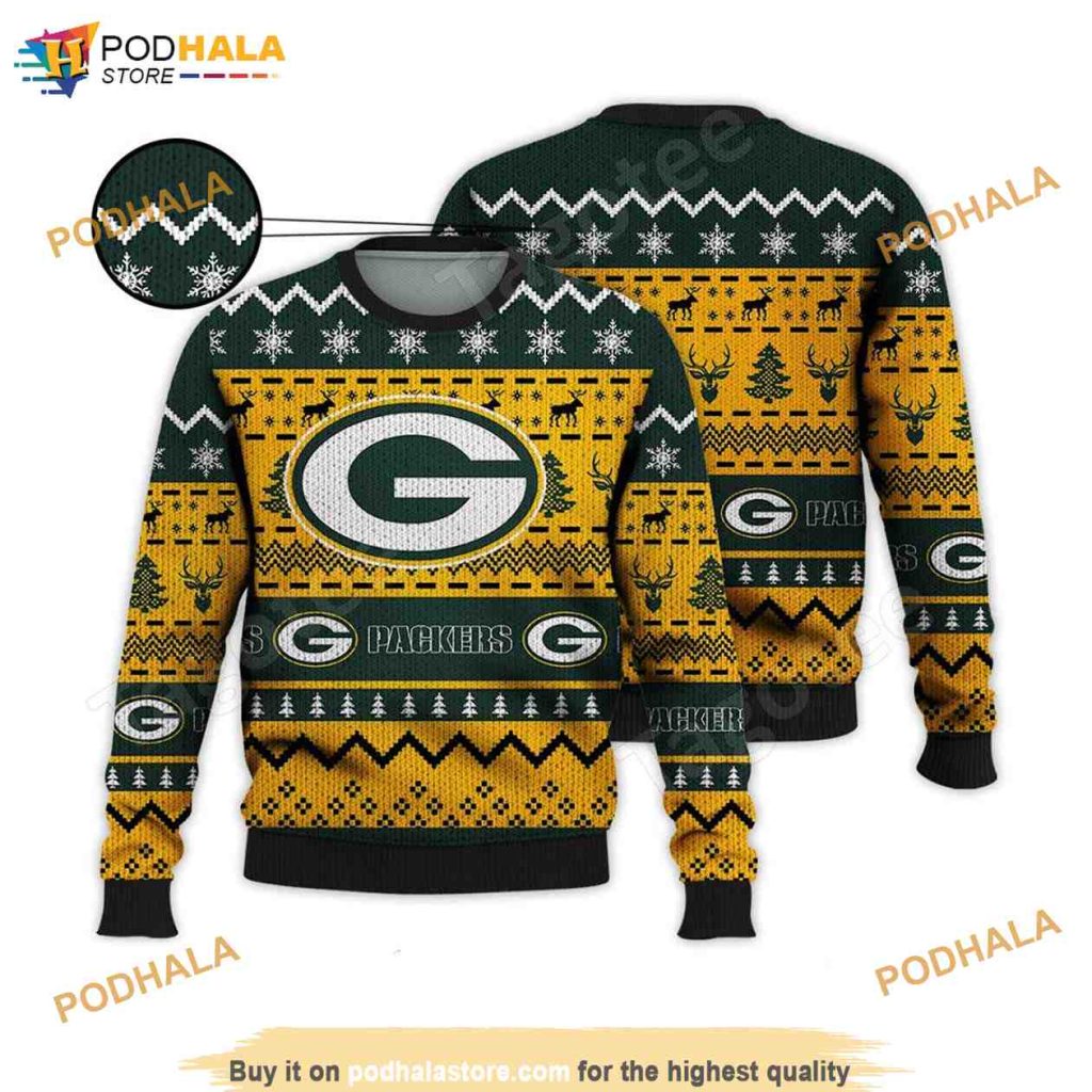 Green Bay Football Green Bay Knit Pattern 3D NFL Ugly Christmas Sweaters Podhalastore