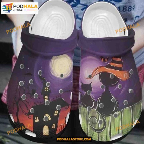 Halloween Black Cat Night Crocband Clogs Shoes Halloween Crocs