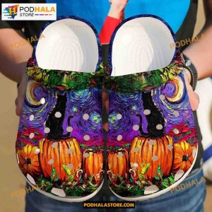 Halloween Black Cat Van Gogh Crocband Clogs Halloween Crocs
