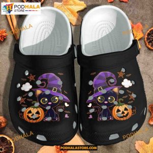 Halloween Black Cat Witch And Pumpkin Crocband Clogs Shoes Halloween Crocs
