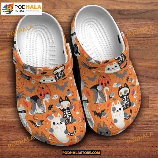 Halloween Cat Skeleton Ghost Jack Of Lantern Bats Halloween Crocs For Cat Lovers