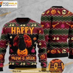 Halloween Happy Cat Funny Womens Christmas Sweaters