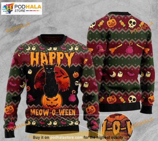 Halloween Happy Cat Funny Womens Christmas Sweaters