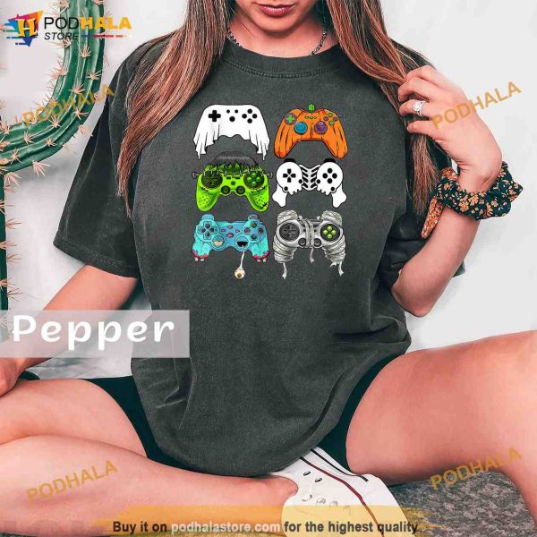 Halloween Skeleton Zombie Gaming Controllers Mummy Game Boys Comfort Colors Shirt
