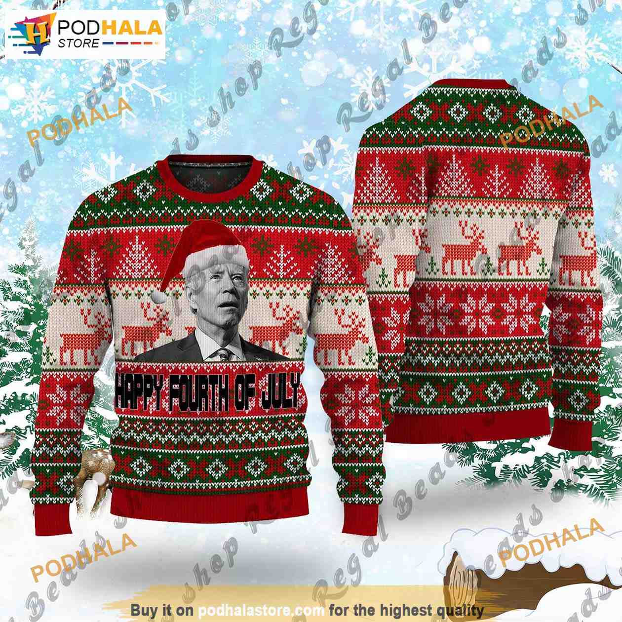 Happy 4th July, Santa Joe Biden 3D Funny Xmas Sweaters Happy 4th July, Santa Joe Biden 3D Funny Xmas Sweaters