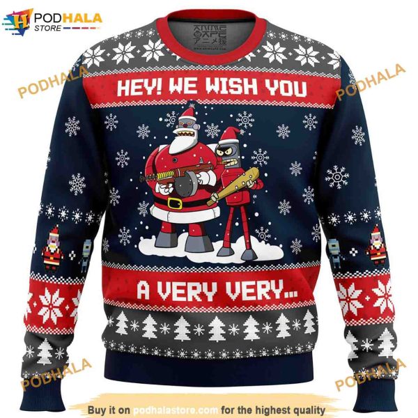 Hey! We Wish You a Futurama Christmas Funny Ugly Sweater, Funny Christmas Presents