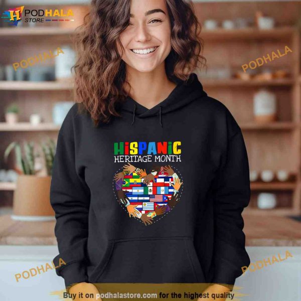 Hispanic Heritage Month All Countries Flag Heart Hands Shirt