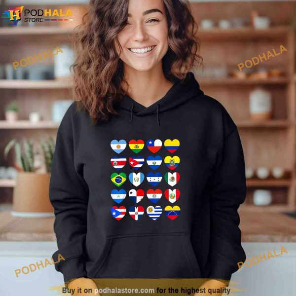 Hispanic Heritage Month Latino All Countries Heart Flags Shirt
