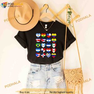 Hispanic Heritage Month Latino All Countries Heart Flags Shirt 2