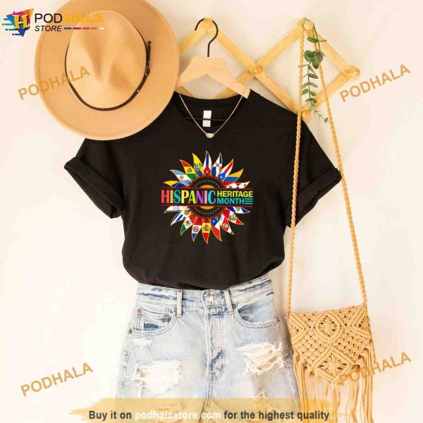 Hispanic Heritage Month Latino Countries Flags Sunflower Shirt