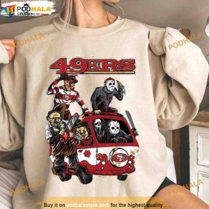 Horror Characters San Francisco 49ers Halloween Sweatshirt, Football Fan Gifts