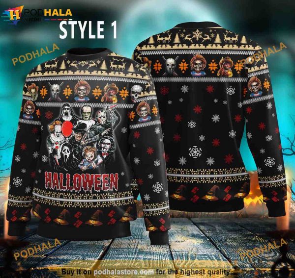 Horror Friends Halloween Funny Ugly Sweater, Great Gift For Christmas