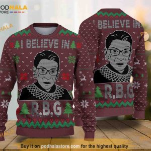 I Believe In RBG Funny Merry Christmas Ugly Sweater, Xmas Gifts