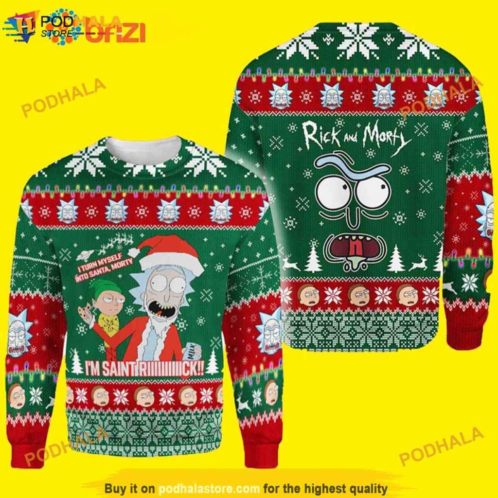 I Turned Myself Into Santa Rick And Morty Christmas Funny Ugly Sweater, Xmas Gifts