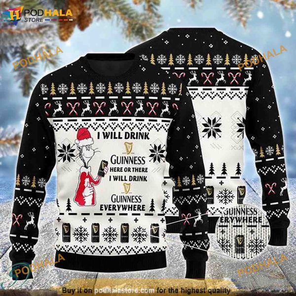 I Will Drink Guinness Everywhere Xmas 3D Funny Ugly Sweater, Creative Christmas Gifts