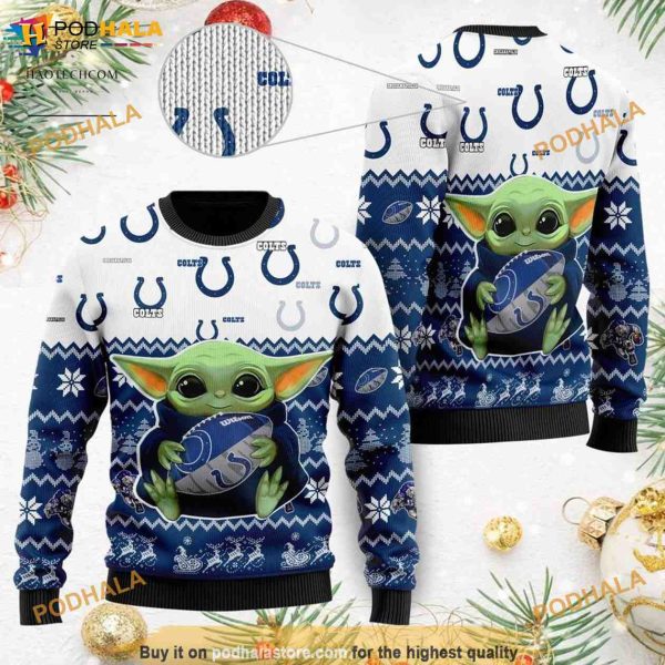 Indianapolis Colts Funny Ugly Sweater Baby Yoda Christmas Funny Ugly Sweater