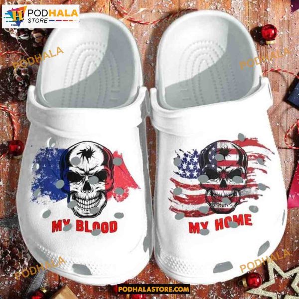My Blood France My Home USA Skull Halloween Crocs Clog Shoes, Halloween Gift Ideas