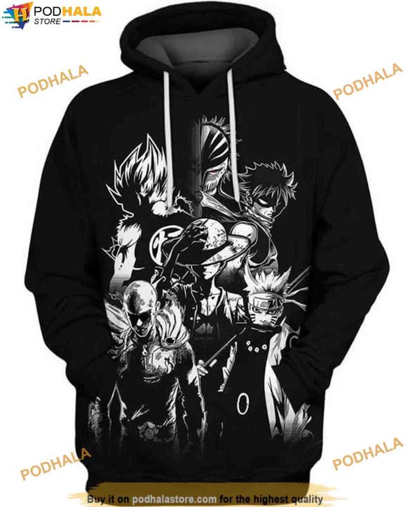 Naruto One Piece Dragon Ball Z Full Printing 3D Hoodie, Gifts For Naruto Lovers