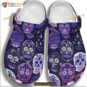 Purple Skull 3D Sugar Skull Pattern Flower Halloween Inspiration Crocs