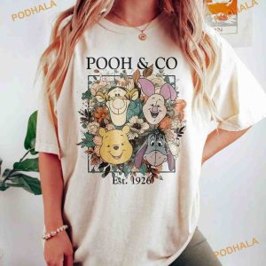 Retro Floral Pooh & Co Comfort Colors Shirt, Disney Pooh Bear Woman Disney Shirt