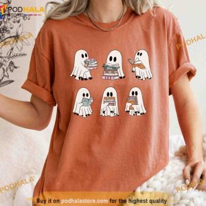 Retro Ghosts Librarian Halloween Comfort Colors Shirt, Gifts for Book Lovers