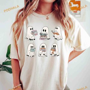 Retro Ghosts Librarian Halloween Comfort Colors Shirt Gifts for Book Lovers 2