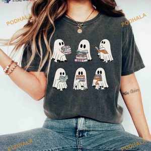 Retro Ghosts Librarian Halloween Comfort Colors Shirt Gifts for Book Lovers 3