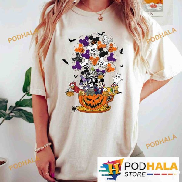 Retro Mickey Minnie Halloween Comfort Colors Shirt, Mickey Friends Balloons Pumpkin Tee