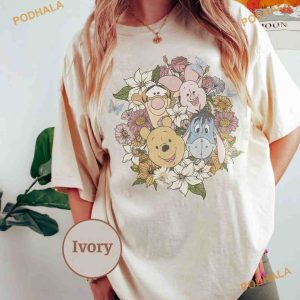 Retro Winnie The Pooh Comfort Colors Shirt Floral Disney Woman Disneyland Shirt 2