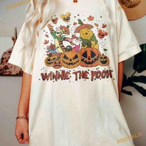 Retro Winnie The Pooh Halloween Comfort Colors Shirt, Pooh Bear Piglet Halloween Tee
