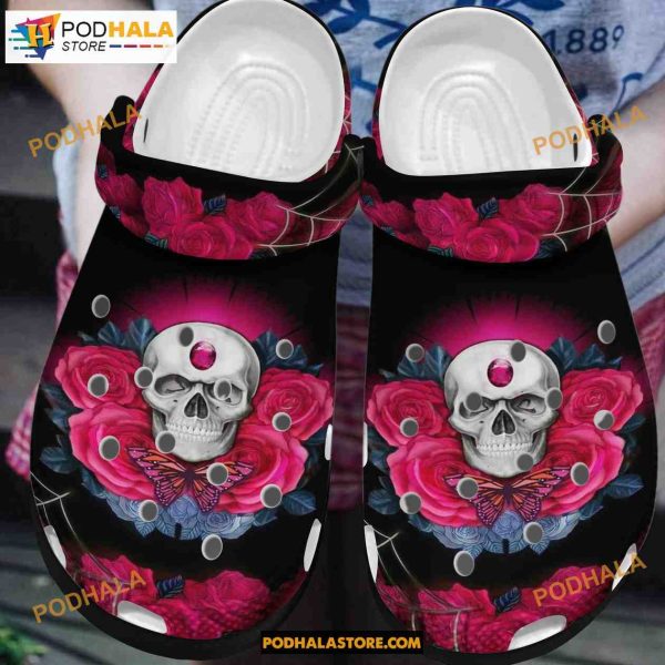 Roses Skullcap Butterfly Cool Shoes, Halloween Crocbland Clog Gifts