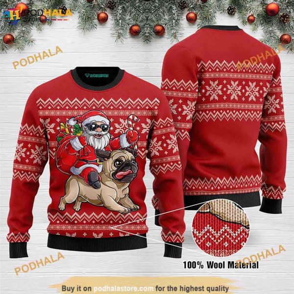 Santa Claus and Pug Matching Christmas Sweater, Xmas Gift Ideas