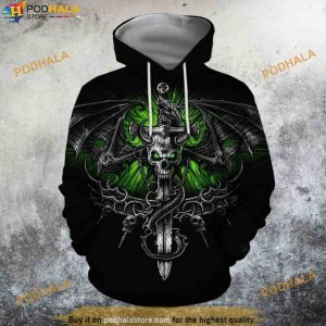 Skull Dragon Skeleton Wings Sword Halloween 3D Hoodie, Halloween Gifts For Kids